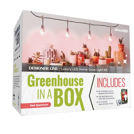 Miracle Led 4-Socket Designer Greenhouse in a Box Grow Light Kit, Red Spec., 14W Replace 150W Grow Bulbs, 4PK 801797